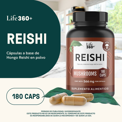 Reishi Mushrooms Life 360+ 180 Cápsulas Con Hongo Reishi