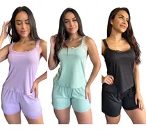 Comprar Kit 3 Pijamas Feminino Curto Canelado Baby Doll Roupa Dormir