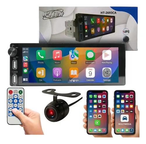Multimídia 1din 6.8' Ht-2693ca Android Auto Car Play Câmera