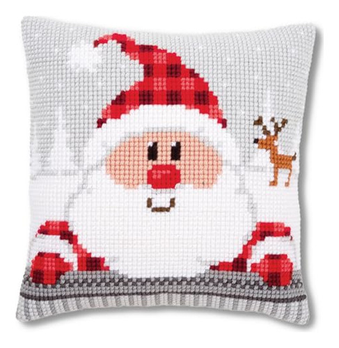 Kit De Almohada Navideña De Punto De Cruz Con Diseño De Sant