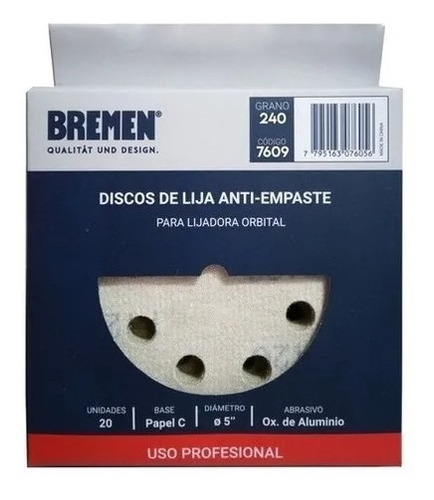 Lijas Para Lijadora Rotorbital 125mm Grano240 Bremen 20 Unid