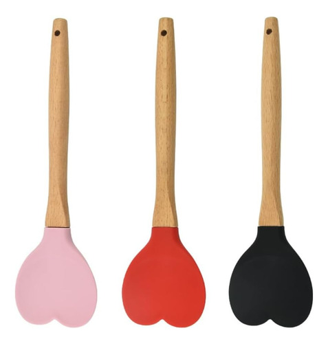 Cucharas De Silicona Con Mango De Madera En Forma De Corazón