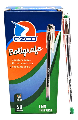 Boligrafo Birome Ezco Tinta Verde Por 50 Unidades