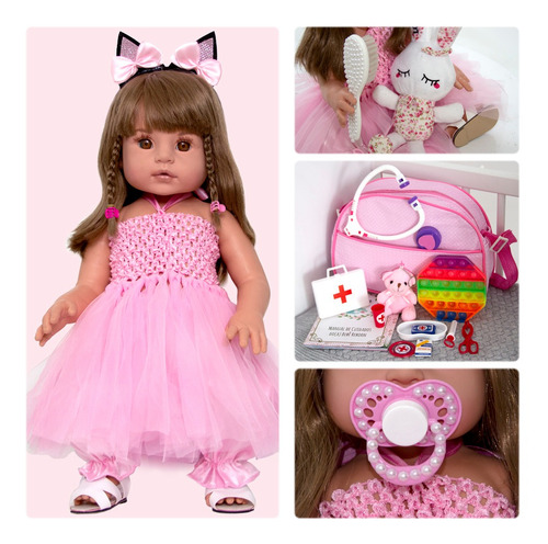 Boneca Reborn Bailarina Coelhinha Castanho Enxoval Completo