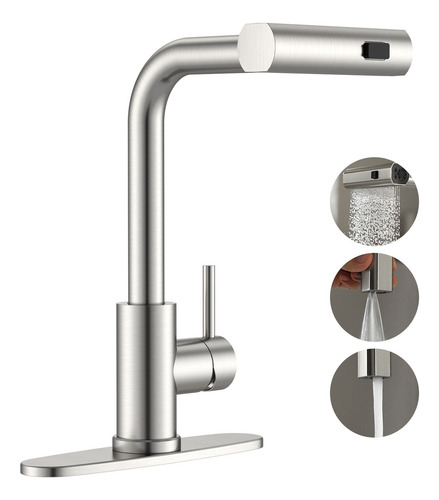 Llave Mezcladora Para Fregadero Monomando Grifo Para Cocina Acabado Cepillado Color Plateado