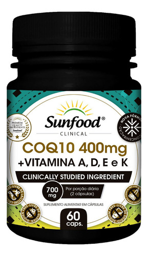 Coenzima K10 Ubiquinona 200mg + Vitaminas A D E K 60 Cáps Sabor Sem Sabor