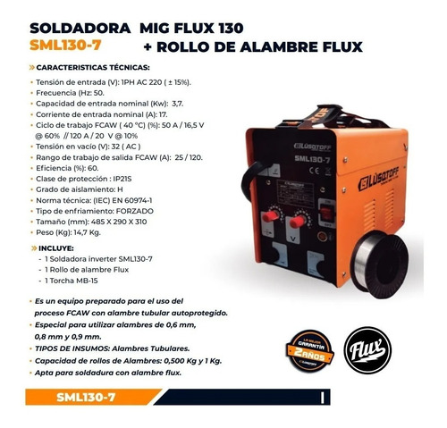 Imagen 3 de 8 de Soldadora Inverter Mig Lusqtoff Flux Sml130-7 220v + Alambre