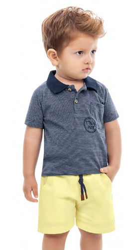Conjunto Infantil Criança Menino Short Moletom+ Camisa Polo 