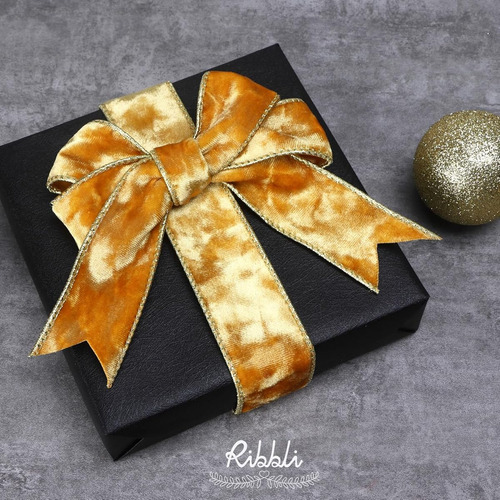 Liston De Terciopelo Alambre Dorado Metalico Navideño