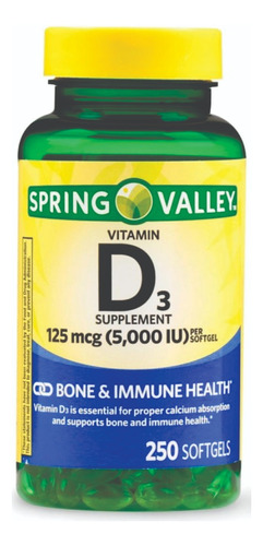 Vitamina D3 125mcg 5000 Ui Spring Valley 250 Capsulas Gel