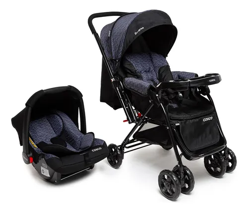comprar Conjunto Travel System Reverse DUO Preto Rajado, Carrinho de Bebê + Bebe Conforto - Cosco Kids