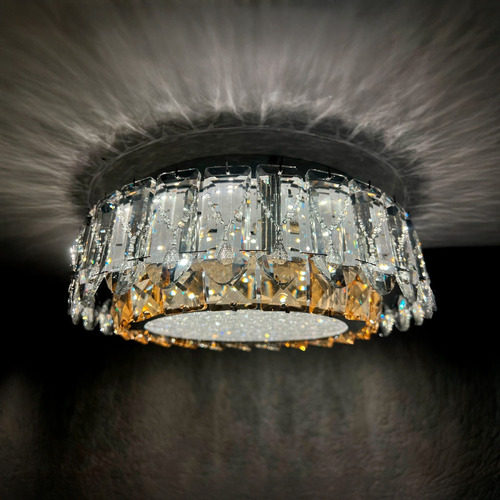 Lampara De Techo Cristal Cortado Plafón Boreal 3 Tonos Led. Plateado
