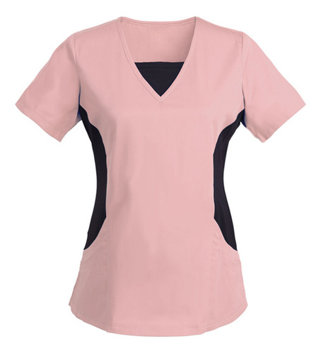 Blusa De Manga Corta Con Cuello En V, Uniforme De Trabajo, P