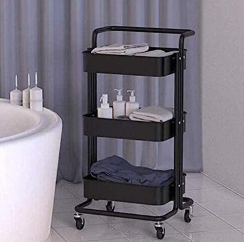 Estante Carrito Organizador 3 Niveles Acero Baño Cocina Color Negro