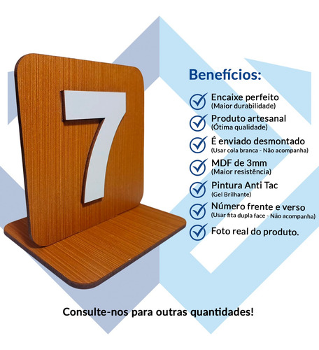 Placa Número Identificação Para Mesa Em Mdf Caramelo 01 A 15