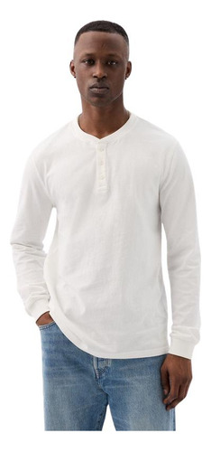 Camisa Hombre Gap Henley Manga Larga Blanco