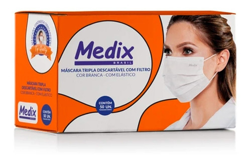 Medix Mascara Descartavel Hospitalar Tripla Camada Anvisa Cor Branco 50 unidades
