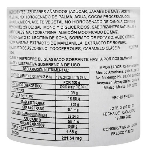 Betún Frosting Glaseado Great Value Sabor Chocolate 453gr