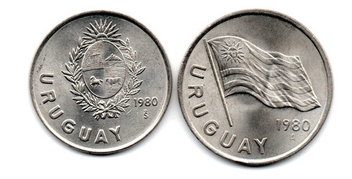 Uruguay Lote 2 Monedas 1 Y 5 Nuevos Pesos Año 1980 Aunc