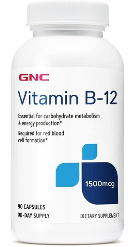 Vitamina B12 Cianocobalamina 1500 Mcg Gnc 90 Capsulas