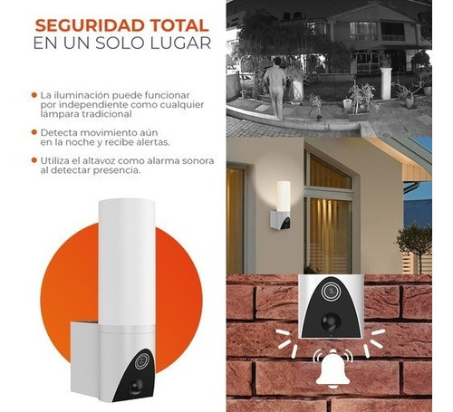 Cámara Seguridad Con Lampara Wifi Visión Nocturna Tecnolite Color Blanco