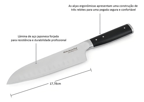 Cuchillo para cortar carne Santoku forjado de 7 peniques con funda de acero inoxidable Kitchenaid Color