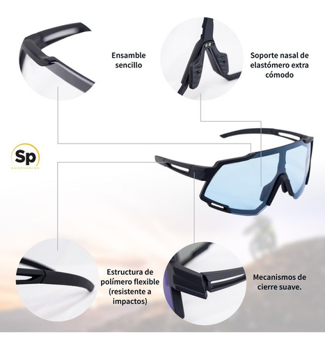 Imagen 7 de 10 de Lentes Deportivos Para Ciclismo Polarizados Unisex 4 Micas