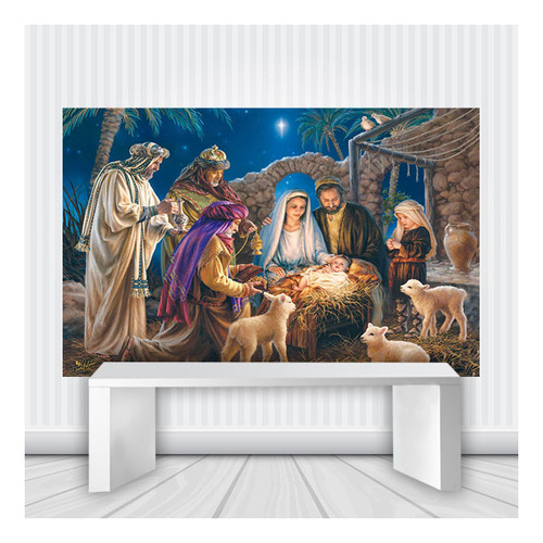 Painel Festa Natal Presépio Jesus 150x100cm Retangular Lona