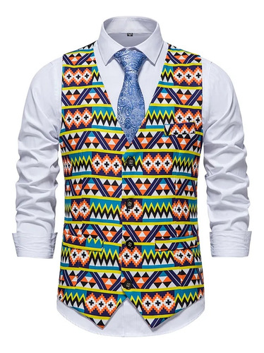 Vestido De Negocios Geométrico Con Chaleco Africano Para Hom