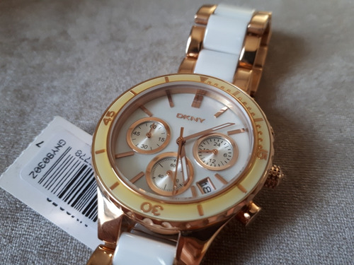 Relógio Original Donna Karan Dourado E Branco Em Cerâmica