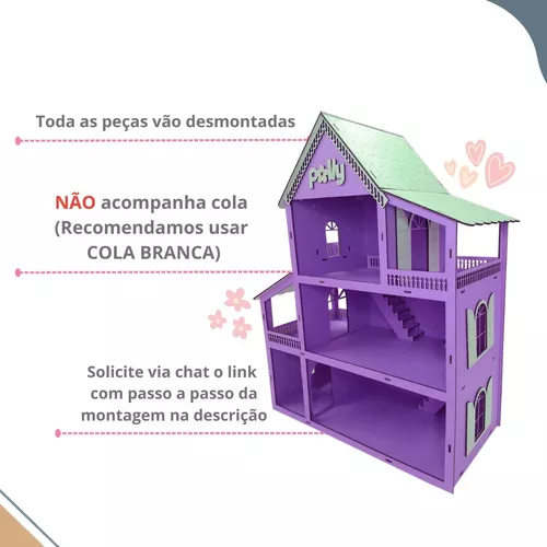 Casinha De Boneca Modelo Americana Mdf Pintada Com 30 Moveis