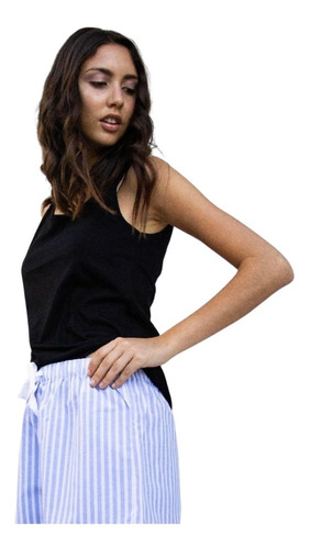 Imagen 2 de 7 de Pantalon Annis Oxford Con Lazo Rayado Mujer Pijama Verano