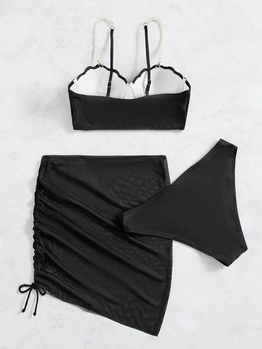 Traje De Baño Bikini Con Copa Estilo De Concha Con Pareo