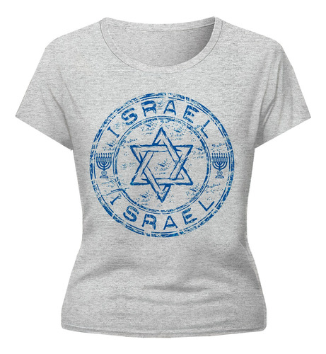 Remera Israel Estrella De David Diseño Dama Gris