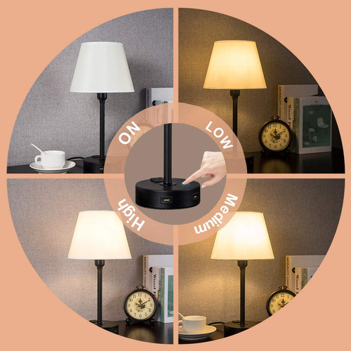 Zeefo Lámpara De Mesa Con Control Táctil Puertos Usb Duales