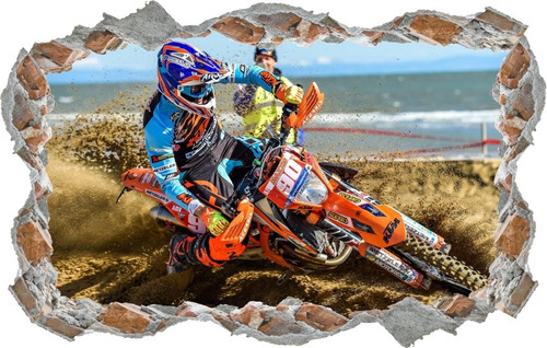 Adesivo Parede Buraco Motocross Moto X Esporte Radical 3d