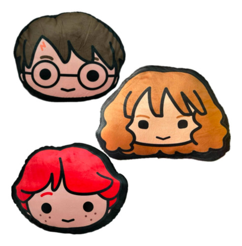Peluche Harry Potter Set 3pz Cojines Harry, Ron Y Hermione Negro