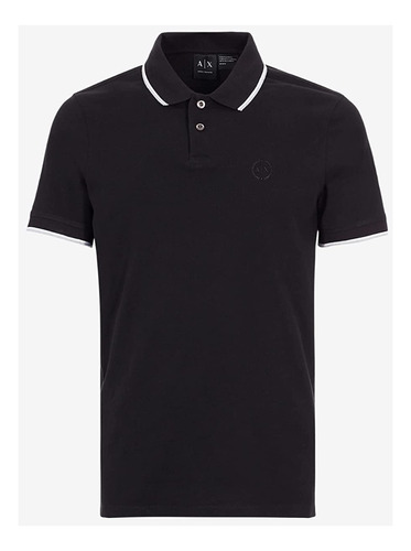 Playera Armani Exchange Polo Negro Logo Ax Redondo Lateral