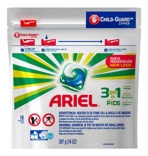 Detergente Ariel Power Pods 3en1 16 Cápsulas 397g