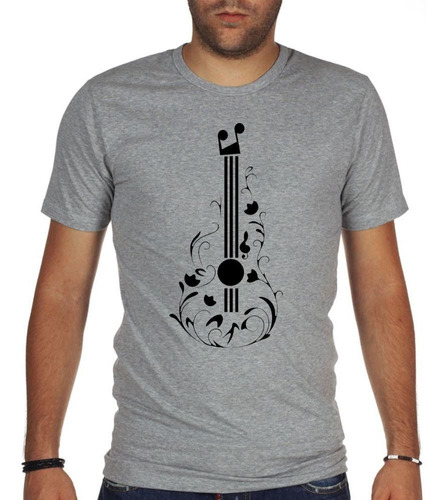 Remera De Hombre Dibujo Guitarra Flores Arte Dibujo Lineas