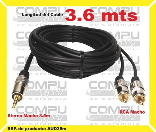 Cable Stereo 3.5m A 2rca 3.6mts Ref: Aud36m Computoys Sas