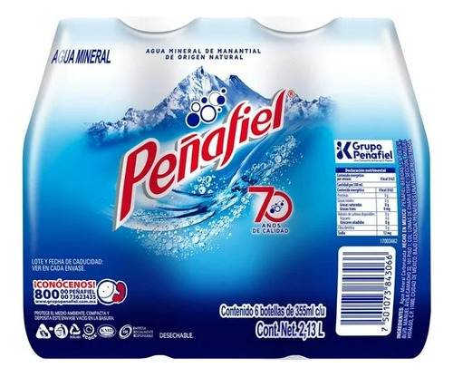 Agua Mineral Peñafiel 6 Botellas Con 355 C/u