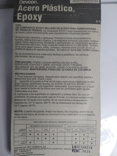 Pegamento Epoxico Acero Plastico Devcon Al Mayor