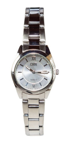 Reloj Mujer John L Cook Analogo Velvet Classic Acero 5703 Malla Plateado Bisel Plateado Fondo Blanco