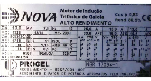 Motor Elétrico 10 Cv Ip56 4 Polos 1765rpm Trifásico Nova