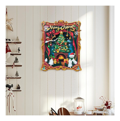 Cuadro Navideño 3d, Decorativo Enmarcado Para Colgar Red Rojo
