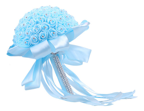 Ramo De Boda De Rosas Artificiales Azules Con Detalles De Cr