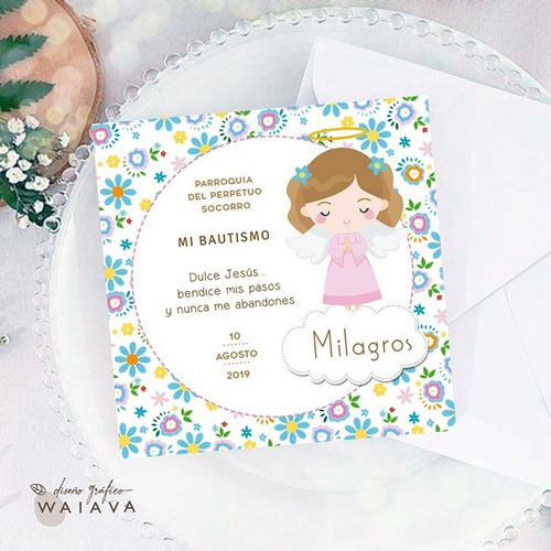 Imagen 1 de 10 de Estampas Tarjetas Bautismo De Nenas X 2u