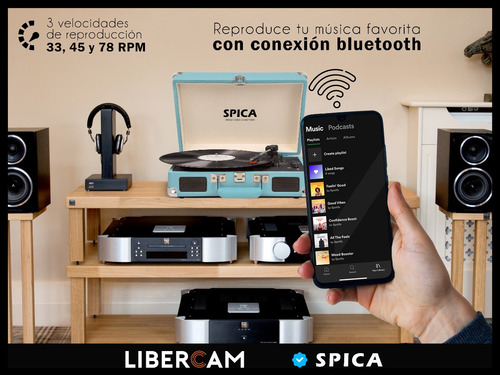 Imagen 5 de 10 de Tocadiscos Vinilo Bluetooth Spica Sp-t90 Vintage Parlante