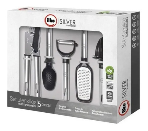 Set 5 Accesorios Cocina Silver Industrial Ilko